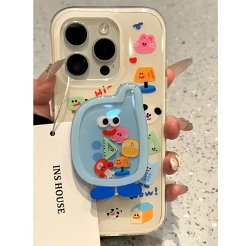 iPhone 14 Plus: Cartoon Shakeable Grip Tok Halter Weiß Acryl Harte Telefon Fall