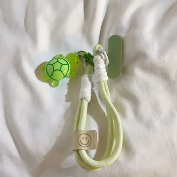 Universelles geflochtenes Handy-Lanyard mit Cartoon-Schildkröten-Motiv, abnehmbarer Handgelenkschlaufe und Patch