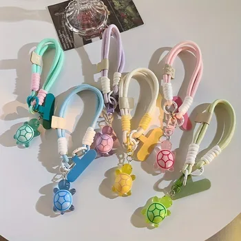 Universal Geflochtene Handy Lanyard Strap Cartoon Schildkröte Hängende Kette Ring Schnur mit Patch Handgelenk