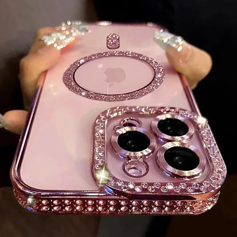 iPhone 16e: Neue Modische Glitzer-Diamant Transparente Hülle Magnetische Kabellose Lade-Stoßfängerhülle