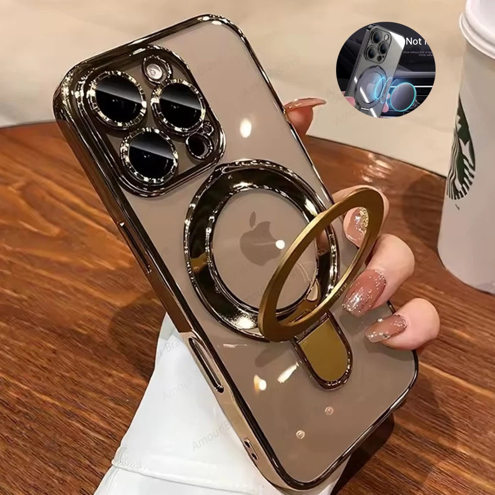 iPhone 13: Luxus Für Magsafe Halterung Fall Magnetische Ring Ständer Halter klar Acryl Abdeckung