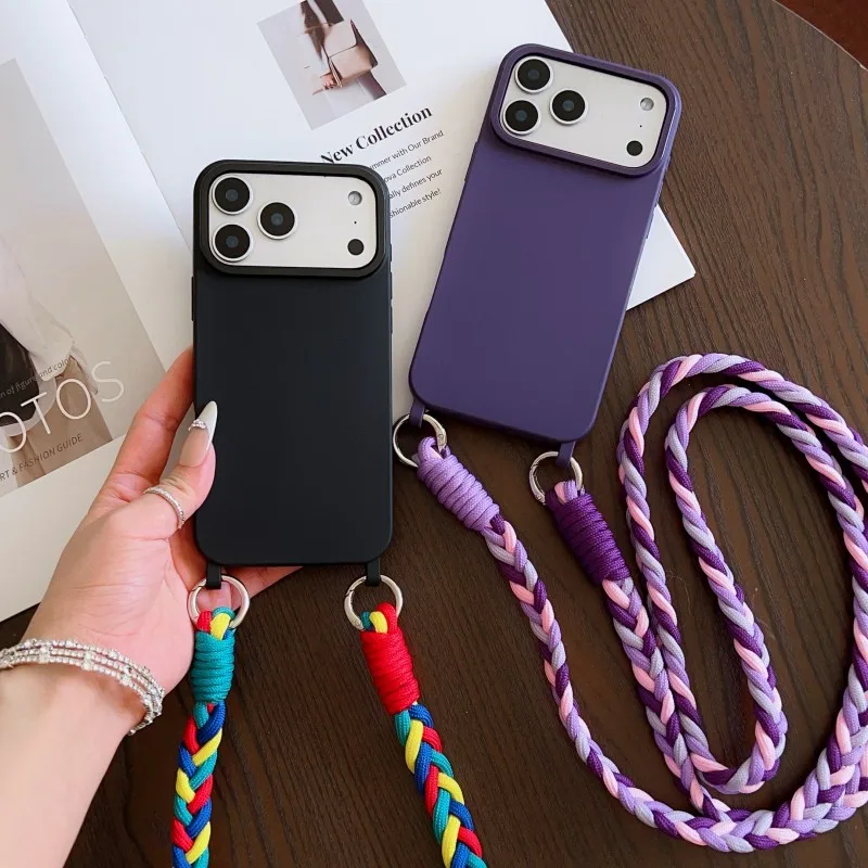 Modische Handyhülle mit Lanyard, stoßfeste Candy Crossbody Halskordel, geflochtener Riemen, Schutzhülle – Bild 2