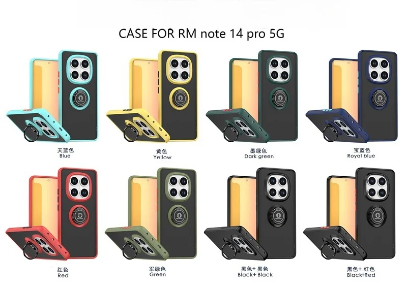 Rüstung Stoßfest Fall Hinweis 14 Pro 5G 4G Matte Harte PC Zurück Abdeckung Ring Ständer Halter Funda Coque – Bild 6