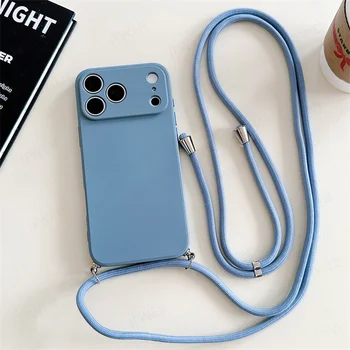 iPhone 16 Plus: Crossbody-Hülle mit Umhängeband, einfarbig, luxuriöse, stoßfeste Silikon-Soft-TPU-Rückseite
