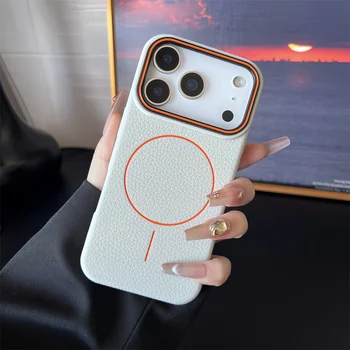 iPhone 16: Frosted Hit Color Lichee Pattern Magnetische Handyhülle für Magsafe TPU Soft Cover