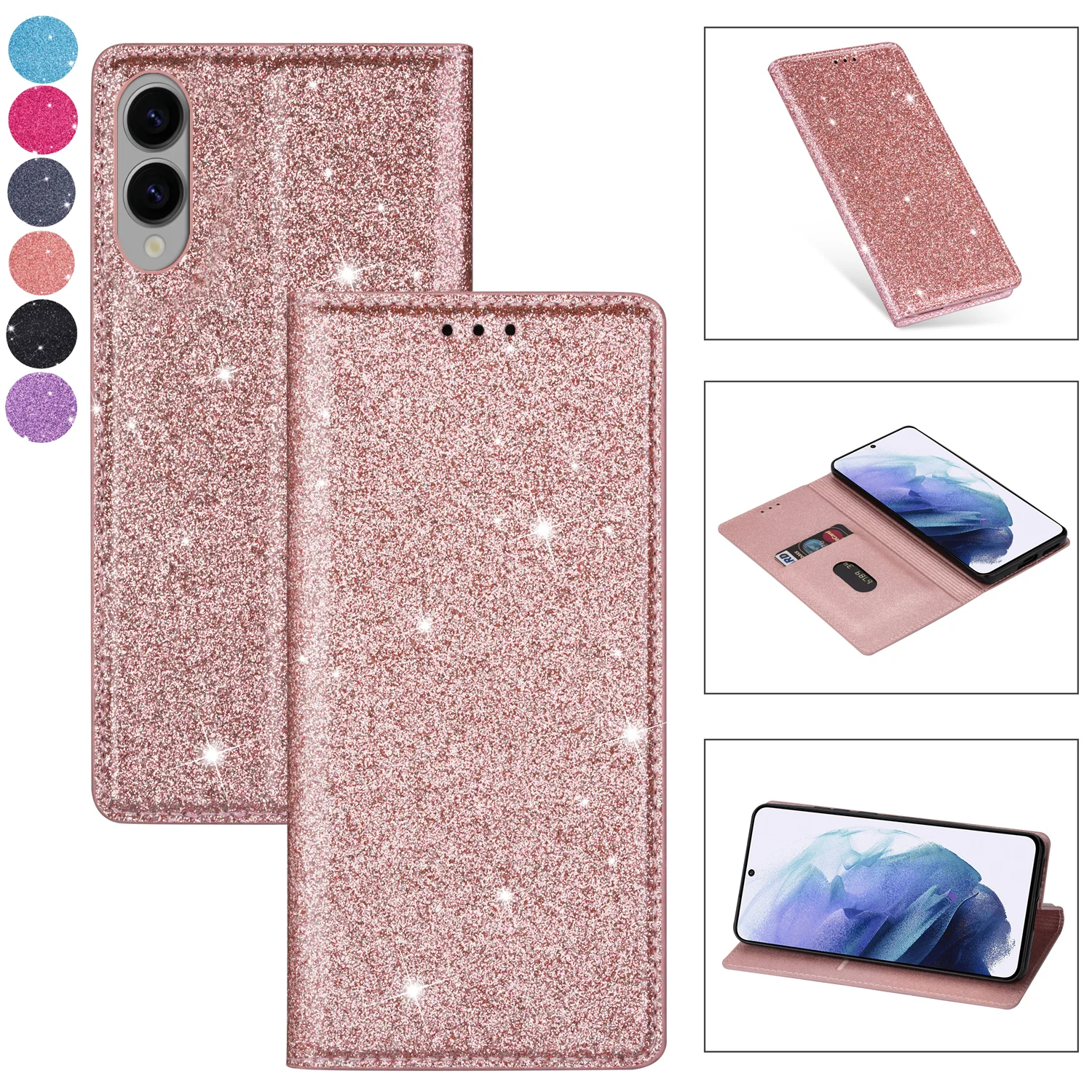 Galaxy S23 Ultra: Glitzer-Lederhülle Flip Cover