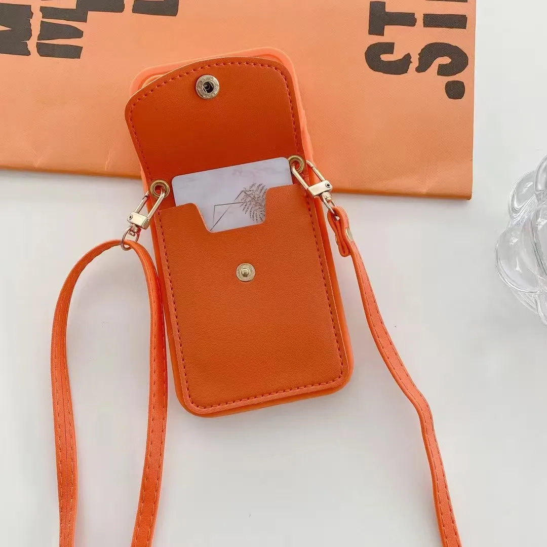 Orangefarbene Brieftasche, Umhängeband, Handyhülle, Halskette, Riemen, Seil, Silikonhülle – Bild 5