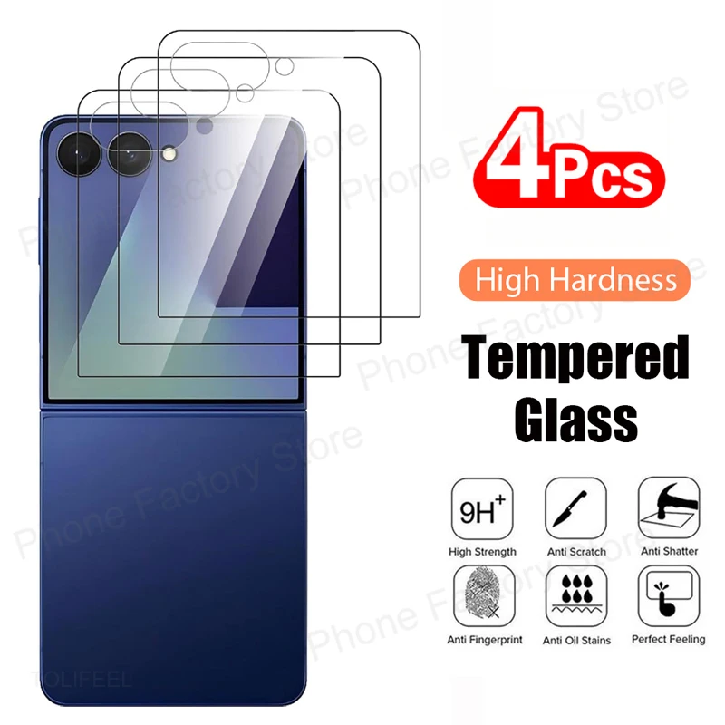 Galaxy Z Flip6: 4PCS Gehärtetes Glas 6 5 Klar Premium Screen Protector Für Z 6 5 Flip7 Film Glas