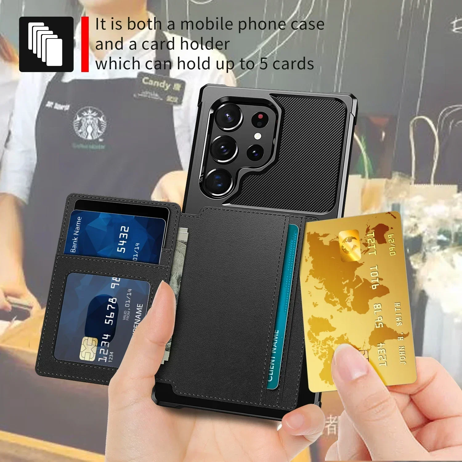 Flip Wallet Case Funda Leder Kreditkarte Harte Rückseite stoßfeste Abdeckung – Bild 2