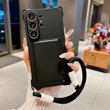 Galaxy S22 Ultra: Geflochtene Crossbody-Trageriemen-Handyhülle mit Kartenfach und Silikonhülle