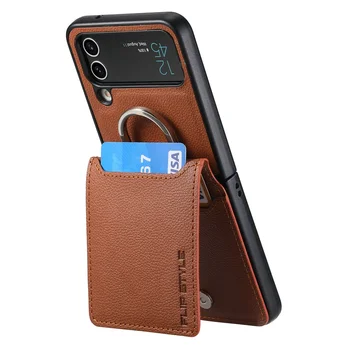 Galaxy Z Flip4: Magnetischer Ringhalter, Leder, Brieftasche, Karten, Solt-Hülle, Flip5, 5G, Flip4, Ständer, vertikale