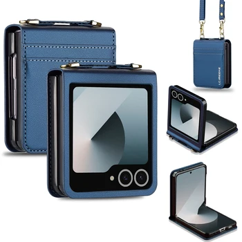 Galaxy Z Flip4: Crossbody Kartenfach Brieftasche Leder Handyhülle 7 6 5 4 3 5G Flip7 FE Flip8 mit Handschlaufe und Umhängeband