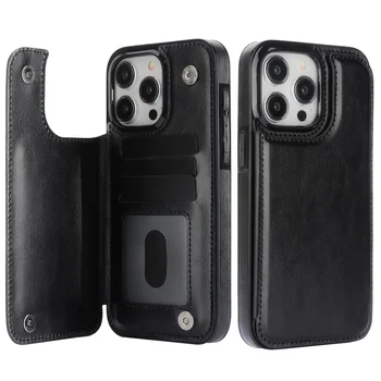 iPhone 16 Pro: Brieftasche Doppelknopf mit Kartensteckplatz Ständer Flip Ledertasche