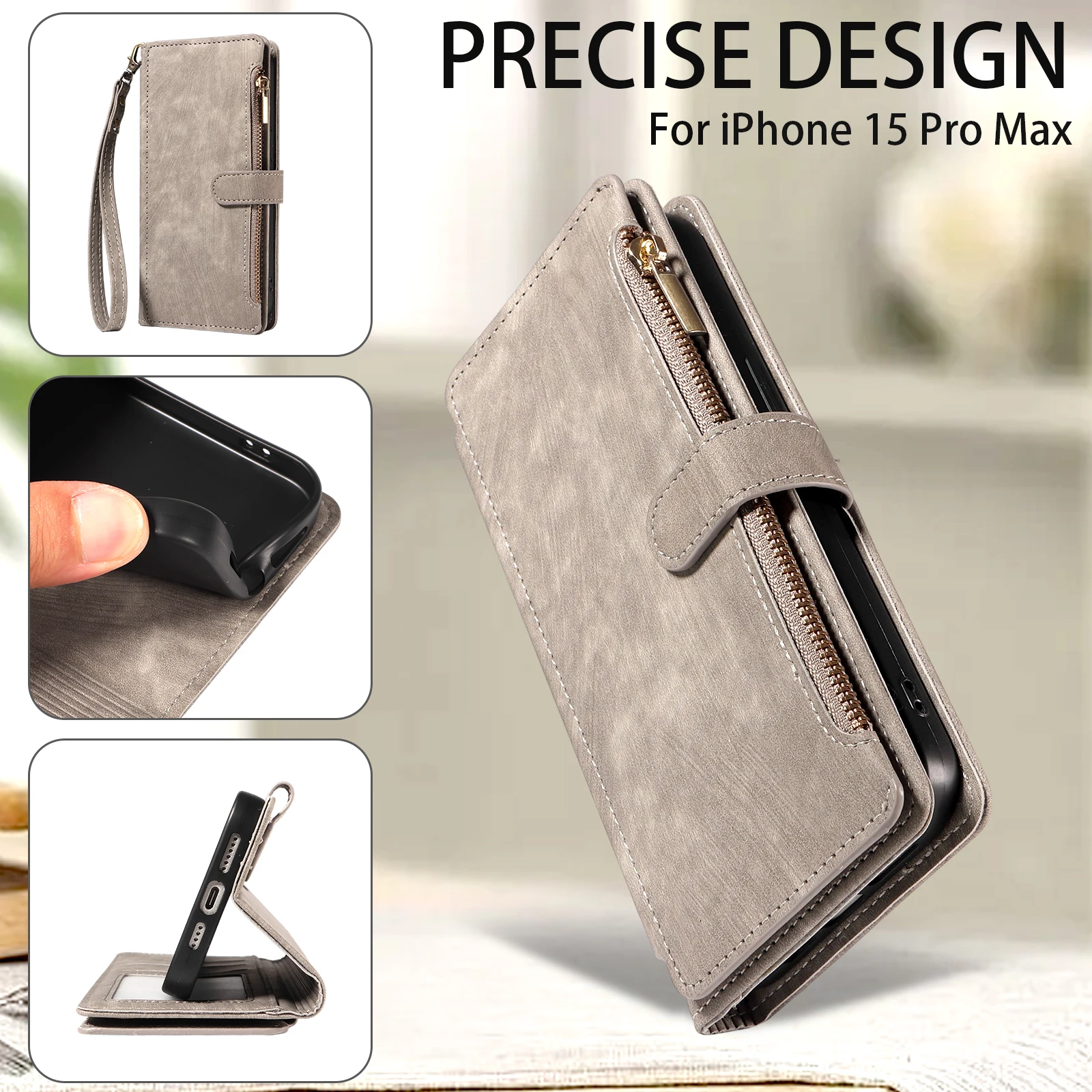 Reißverschluss Magnetische Flip PU Leder Handyhülle Diebstahl- und Anti-Fall-Brieftaschen-Abdeckung – Bild 6