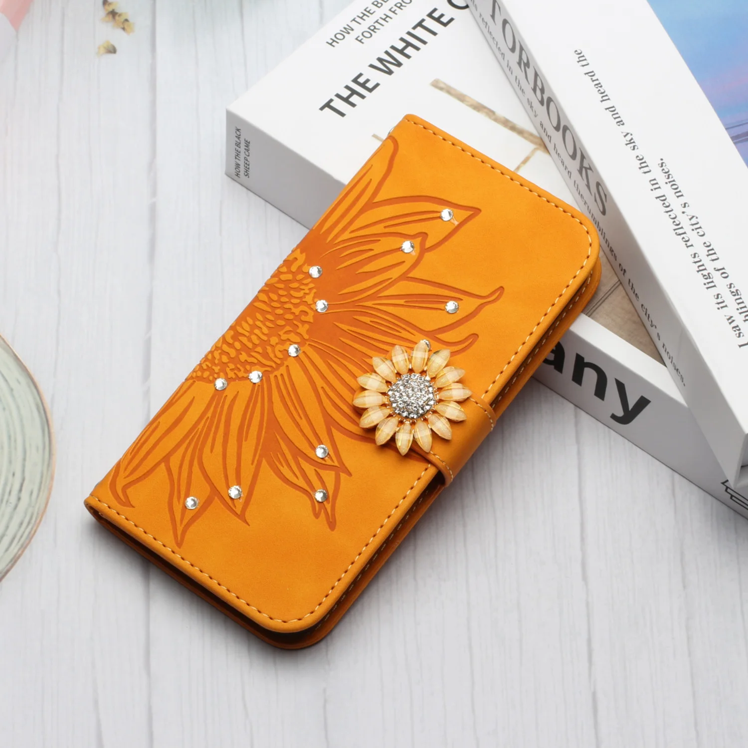 3D Glitter Handy hülle für Funda Hüllen Sonnenblumen leder Brieftasche Flip Cover – Bild 2