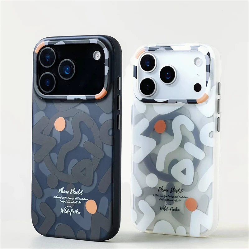 iPhone 16 Plus: Für MagSafe Geometrische Graffiti Handyhülle Magnetische kabellose Aufladung harte stoßfeste Abdeckung