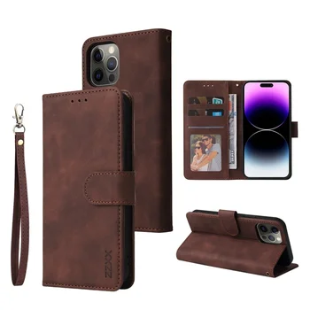 iPhone 12 Pro: ZZXX Leder-Brieftaschen-Handyhülle SE2 8 7 6s Plus Flip-Kartenfach-Halterung Cover