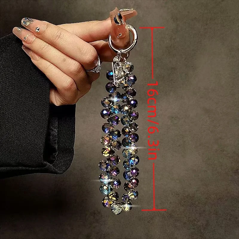 Luxuriöse funkelnde Diamant-Kristallperlen-Handgelenkschlaufe, tragbare Kette, kurzer hängender Handy-Charm-Clip für den universellen Einsatz auf Handyhüllen – Bild 6