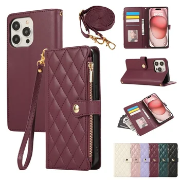 iPhone 13: Umhängetaschen-Handyhülle aus Leder mit Handgelenkschlaufe Ari, Brieftasche mit Kartenhalter.