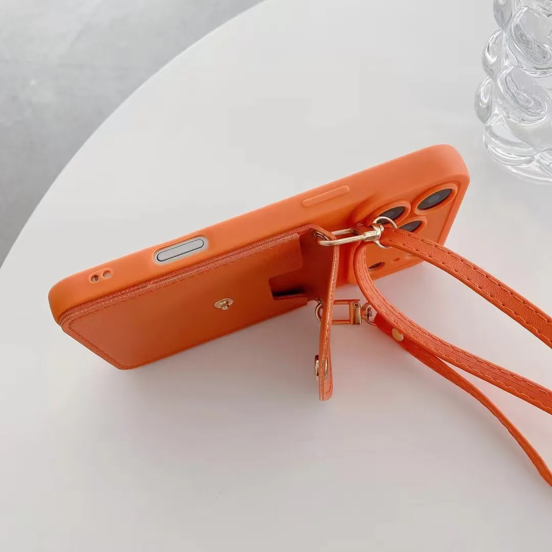 Orangefarbene Brieftasche, Umhängeband, Handyhülle, Halskette, Riemen, Seil, Silikonhülle – Bild 6