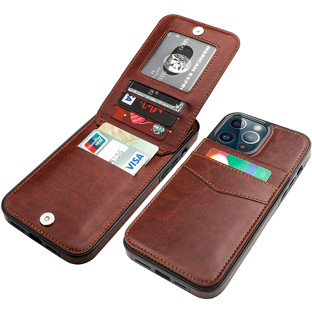 iPhone 14 Pro: Flip-Lederhülle Brieftaschenhülle mit Kreditkartenhalter und Ständer