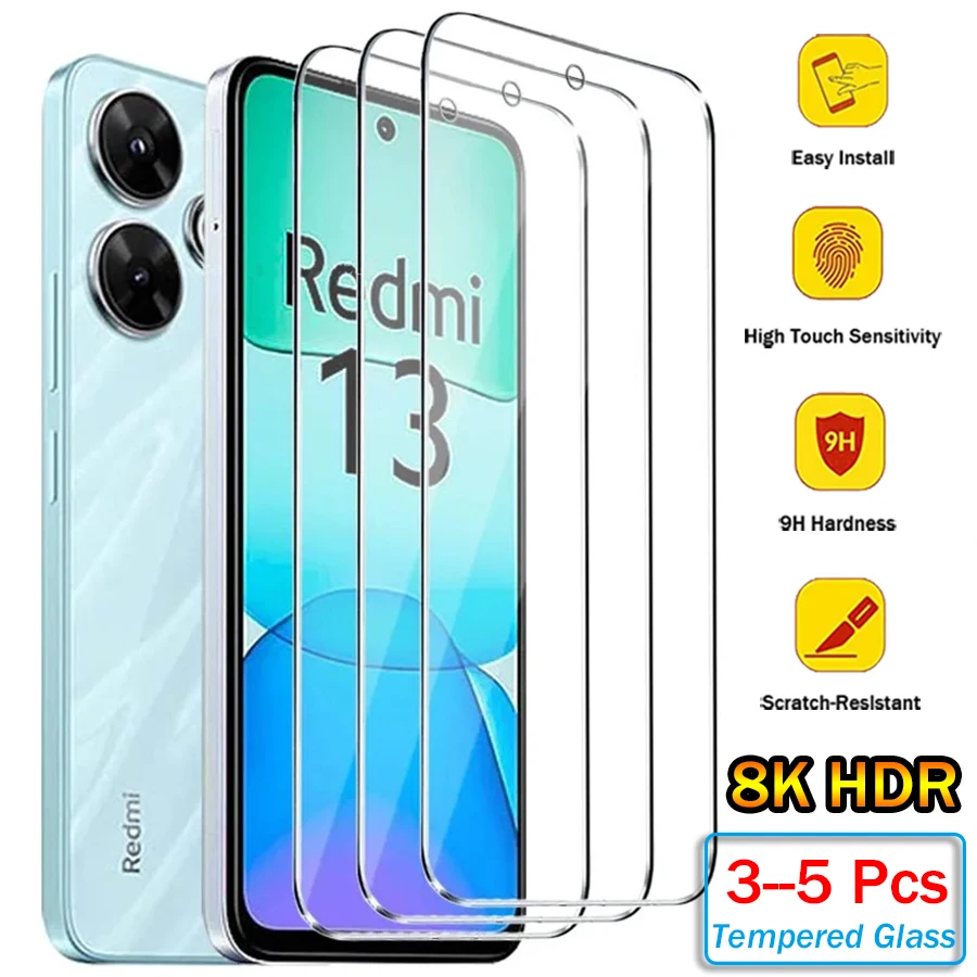 Redmi Note 13 5G: 3/5Pcs Gehärtetem Glas Für Xiaomi Redmi Hinweis 13 12 Pro Screen Protector Für Redmi Hinweis 13 12 13C 12C Abdeckung Glas Schutz Film