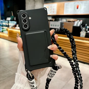 Galaxy A15: Geflochtene Umhängegurt-Handyhülle mit Kartenfach und Silikonhülle