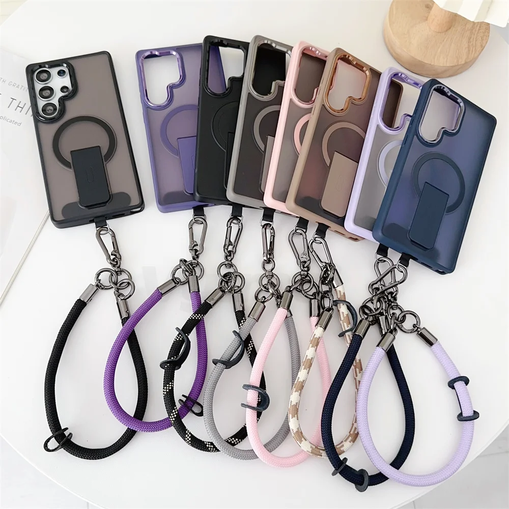 Luxus Lanyard Magnetische Klapp Ständer Telefon Fall Rand FE Für Magsafe Drahtlose Lade kappen – Bild 3