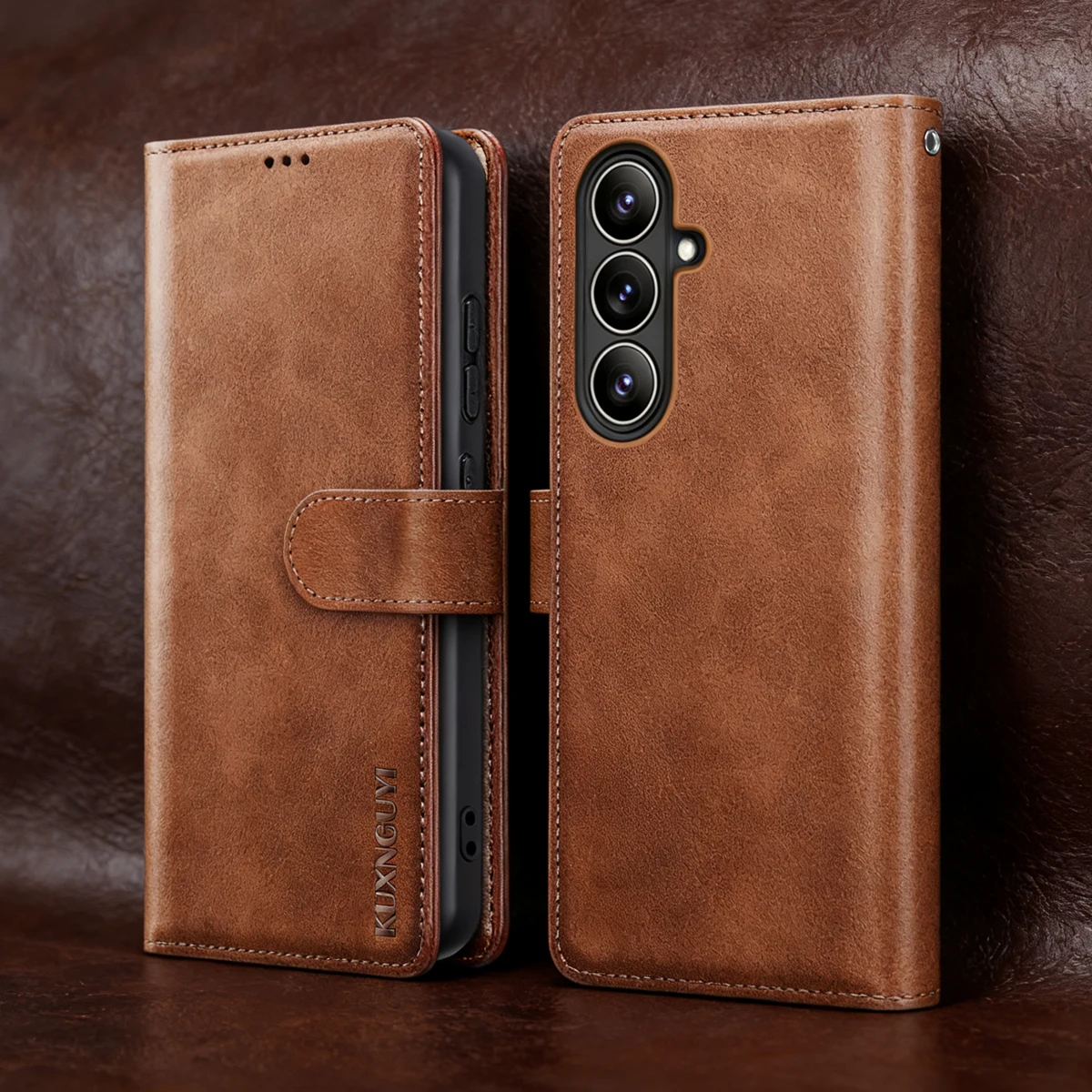Galaxy A25: Flip-Lederhülle mit Kartenfach