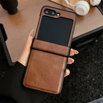Galaxy Z Flip6: Business Einfarbige Leder Matte Handyhülle Flip Luxuriöse stoßfeste Abdeckung