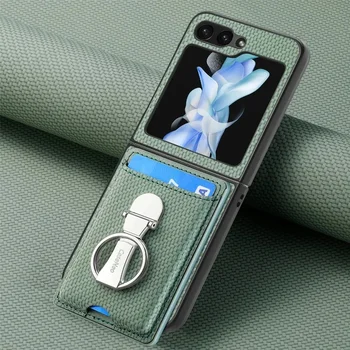 Galaxy Z Flip6: Ring-Kartenhalter-Brieftaschen-Flip-Handyhülle Flip7 Flip6 Flip5 Flip4 Flip2 5G PU-Leder-Cover