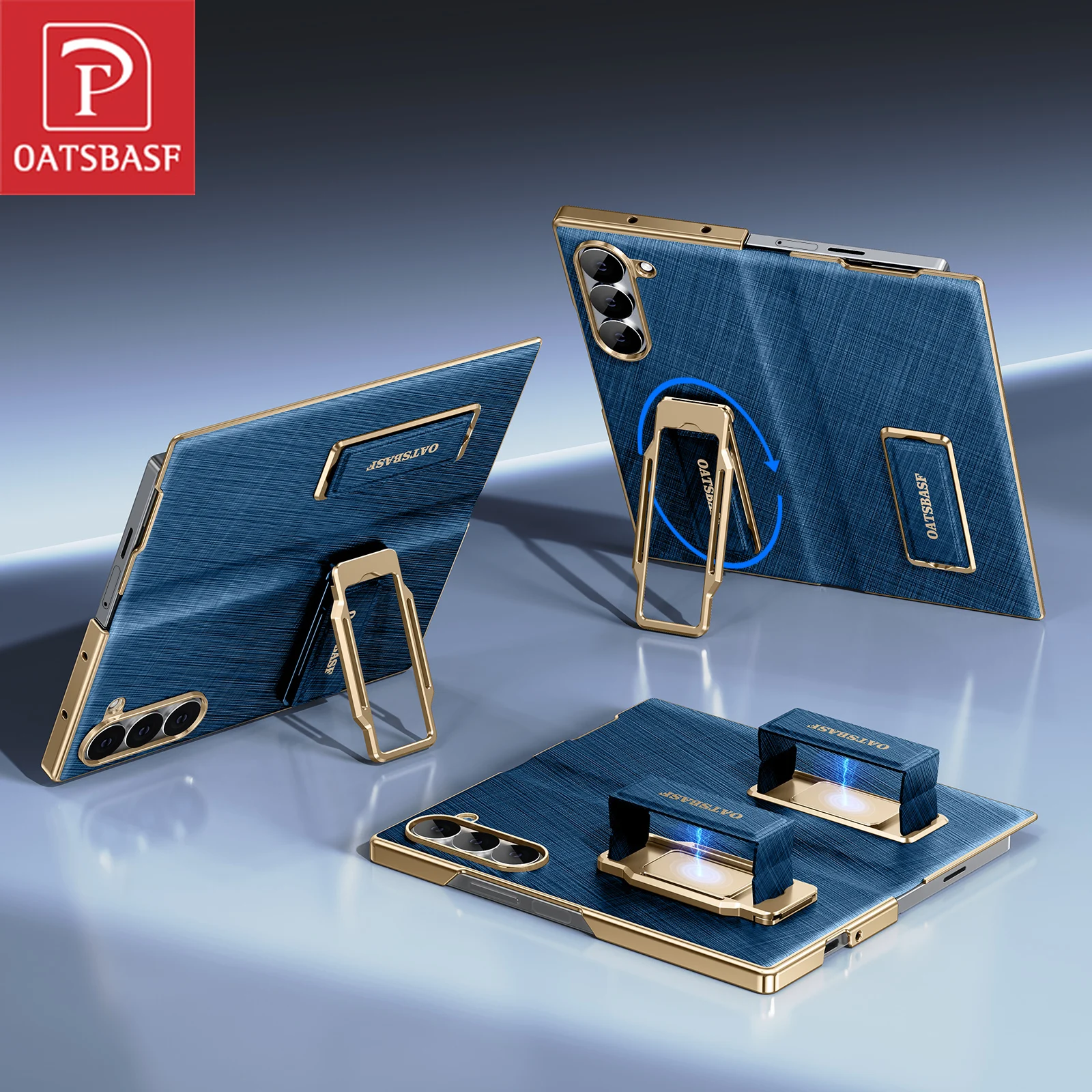 Galaxy Z Fold7: Oatsbasf Dual-Strap Leder-Handyhülle Fold 7 mit Trageriemen und 360°-Ständer ° Drehbare, stoßfeste Schutzhülle