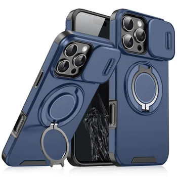 iPhone 14 Plus: Magnetische Armor-Hülle für MagSafe mit Ringhalter und Kameraschutz