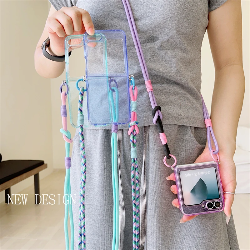Flip6 Flip7 Flip5 Handyhülle Crossbody Lanyard Glitzer Candy Color Fold stoßfeste Abdeckung – Bild 3