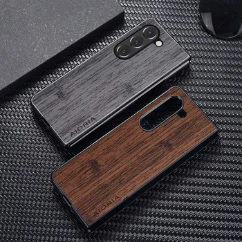 Galaxy Z Fold7: Hülle Fold6 5G Funda Bambus-Holzmuster Leder-Handyhülle Case