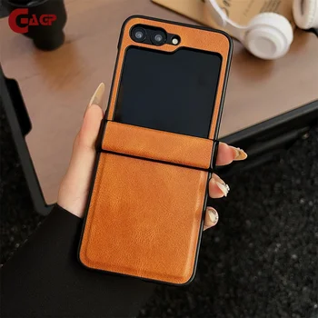 Galaxy Z Flip5: Business Einfarbige Leder Matte Handyhülle Flip Luxuriöse stoßfeste Abdeckung