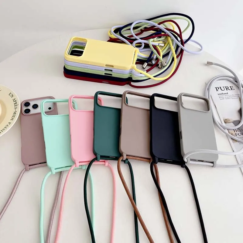 Luxus Strap Lanyard Telefon Fall Candy Farbe weiche Silikon TPU Abdeckung Shell – Bild 5