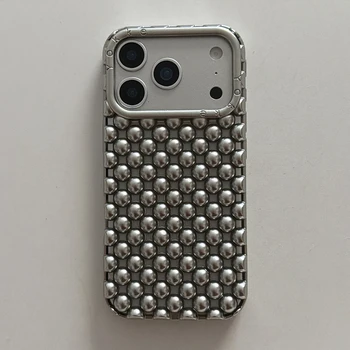 iPhone 16: Galvanisierte orangefarbene 3D-Perlenmuster-Handyhülle, weiche, stoßfeste Silikonhülle für Mädchen