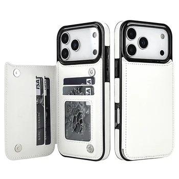iPhone 17 Pro Max: Brieftasche, einfarbig, doppelte Schnalle mit Kartensteckplatz, magnetische Flip-Ledertasche, stoßfeste
