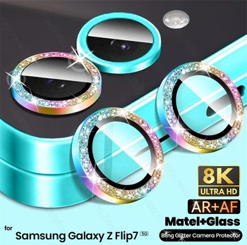 Galaxy Z Flip7: Hülle mit Glitzer-Diamant-Kameraglas Flip8 Flip 7 8 5G, Legierungsring-Objektivschutzkappe