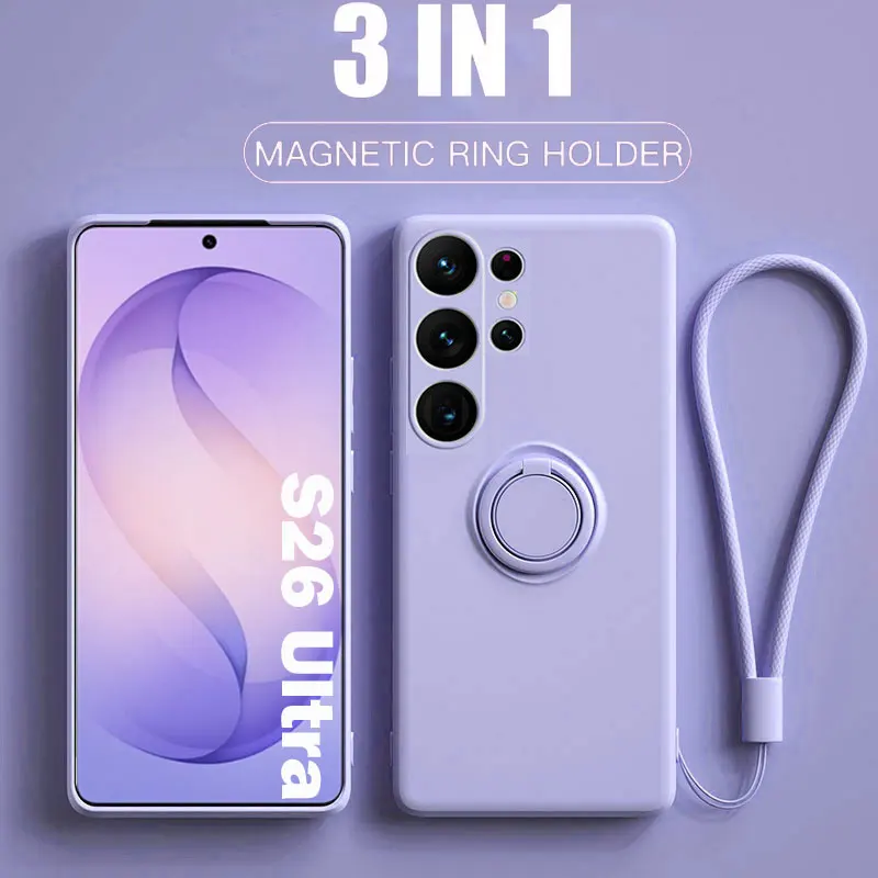 Galaxy S24: Silikonhalterungshülle mit magnetischem Ringhalter, stoßfeste Schutzhülle