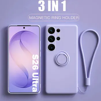 Galaxy S22+: Silikonhalterungshülle mit magnetischem Ringhalter, stoßfeste Schutzhülle