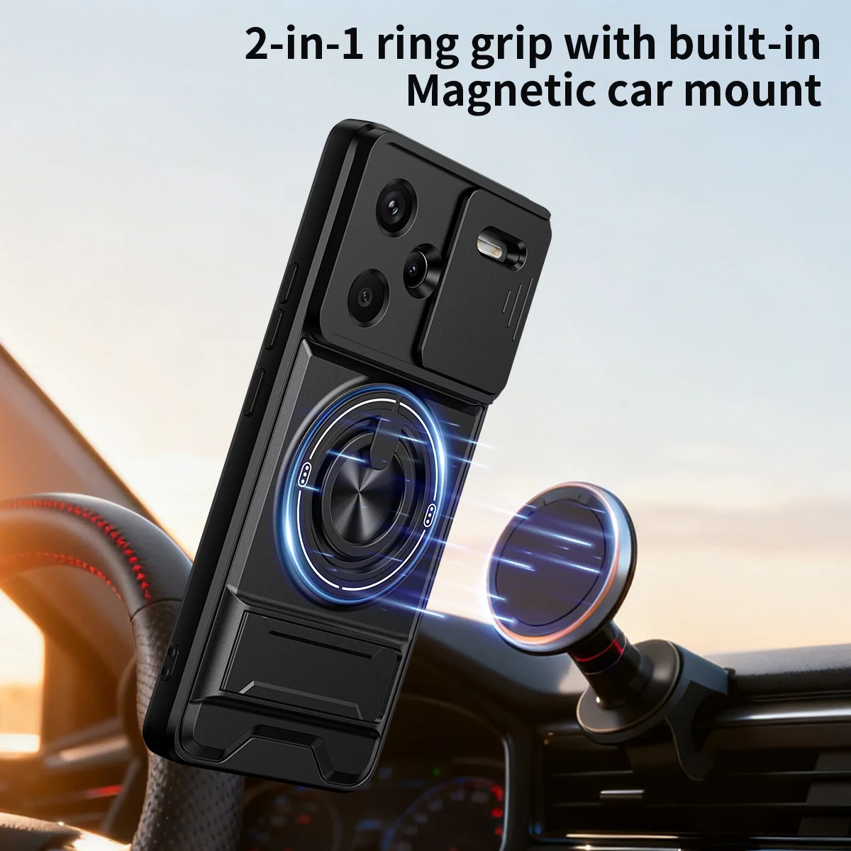 Objektiv-Slide-Kamera-Telefonhülle Magnetischer Auto-Ring-Halter Ständer Hard Cover – Bild 2