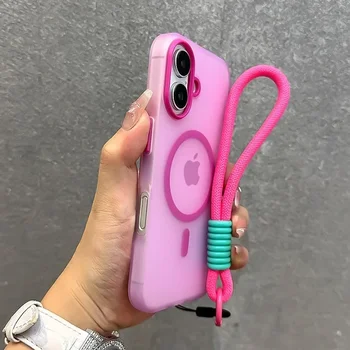 IPhone 16 Pro: Für Magsafe Candy Farbe Kontrast Lanyard Fall Hand Handgelenk Strap Matte Soft Cover