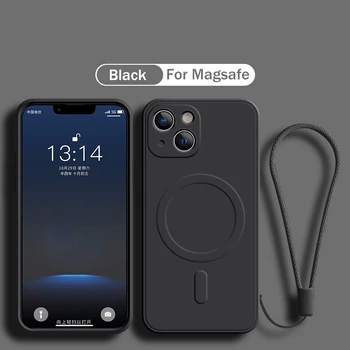 iPhone 14: Für Magsafe Magnetische Kabellose Ladehülle Weiche Flüssigsilikon-Hülle mit Trageriemen