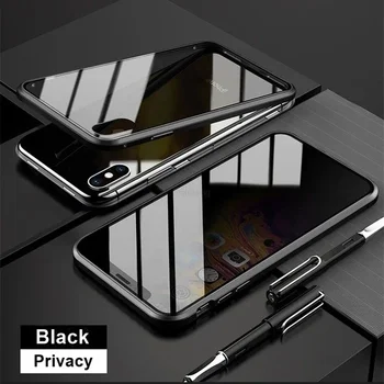 iPhone 12 mini: Magnetisches Metall gehäuse aus gehärtetem Glas 360 Magnet Antispy-Schutzhülle