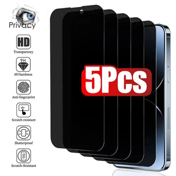 iPhone 15 Plus: 5er-Pack Vollflächiger Anti-Spy Displayschutz Gehärtetes Glas Sichtschutz 15 Plus 16 Pro Max