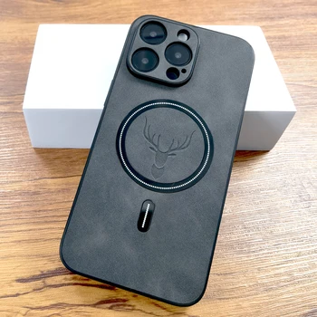 iPhone 11 Pro: Luxuriöses PU-Leder Hirschleder-Etui für MagSafe Kabelloses Laden Hülle