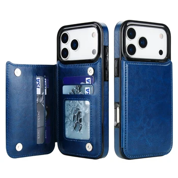 iPhone Air: Brieftasche, einfarbig, doppelte Schnalle mit Kartensteckplatz, magnetische Flip-Ledertasche, stoßfeste