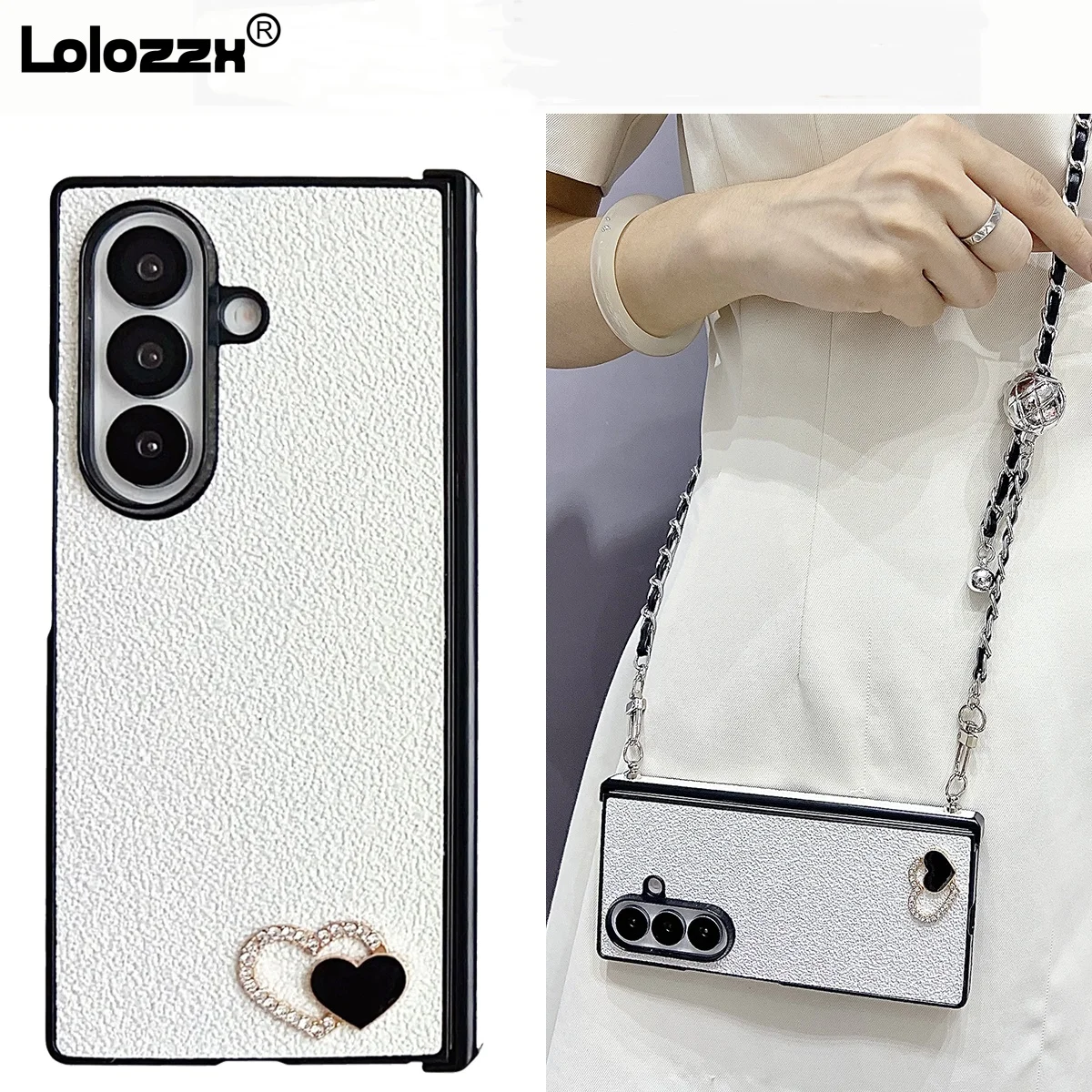 Galaxy Z Fold7: Strass Liebe verstellbare lange Umhängetasche Lanyard Handyhülle 5 4 3 Schutzhülle